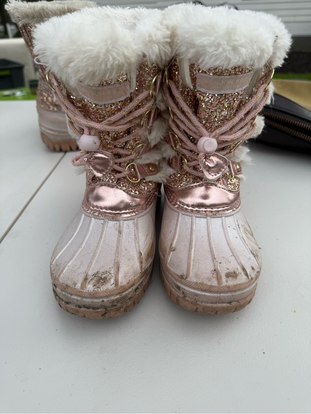 London Fog Pink and Gold Glitter Kids Winter Boots